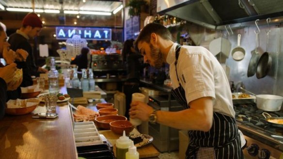 Plating up at Northcote's Tahina.