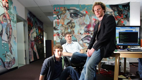 Sean Parker, right, with Mark Zuckerberg and Dustin Moskovitz in 2005.