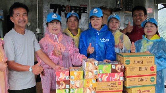 Volunteers with supplies for the rescue workers assisting in the operation.