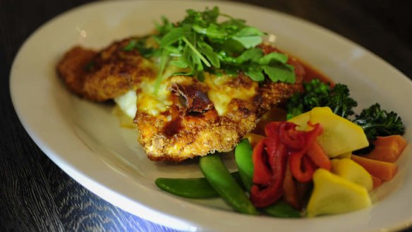 Generous serve: Chicken parmigiana with vegetables.