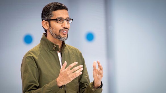 Sundar Pichai speaks at Google I/O.