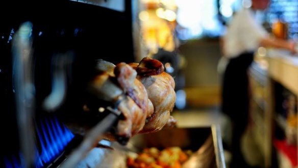 Chicken on the rotisserie at Ox.