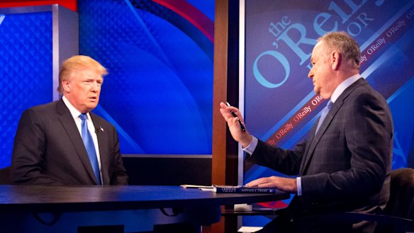 Then-Republican presidential candidate Donald Trump, left, is interviewed by Bill O'Reilly.