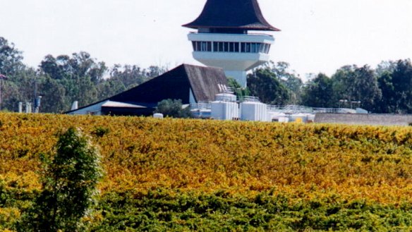 The Mitchelton Wines vineyards at Nagambie with the distinctive ''witch's hat'' tower.