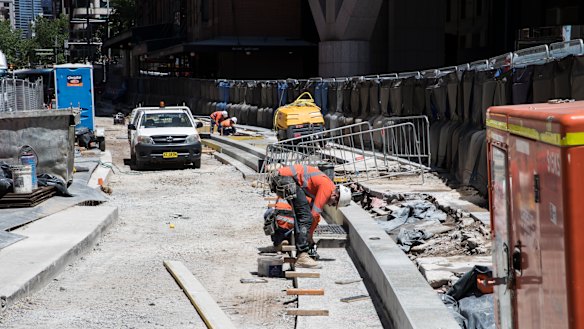 A section of the CBD light rail project on George Street in November, 2017 