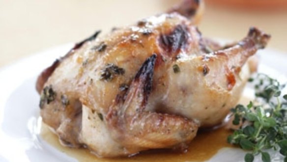 Honey-glazed roasted poussin