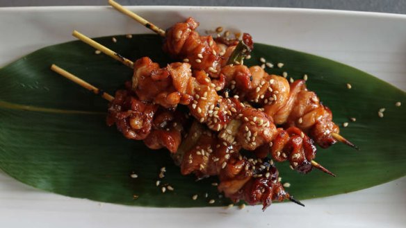 Yakitori chicken thigh robata skewers.