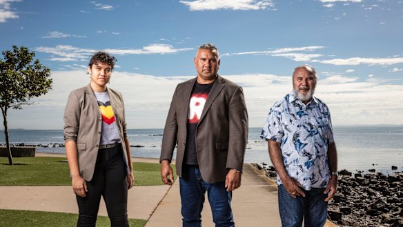 Mark Yettica-Paulson (centre), joint campaign director of Recognise, with his daugter Tavina Yettica-Paulson and his father Reverend Graham Paulson.