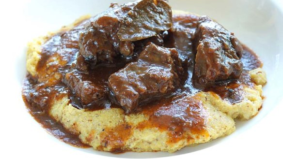 Peposo beef cheeks braised in pepper and red wine.