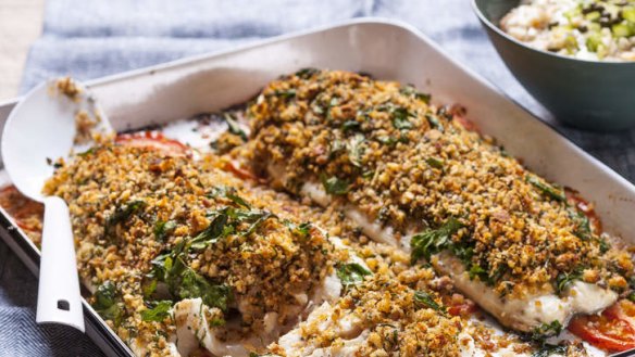 Full-on flavour: Baked blue-eye with anchovy crust.