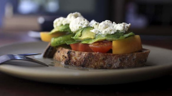 The F.A.T Baz: fetta, avocado, tomato, basil on soy linseed toast.