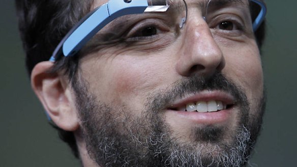 Looking to the future ... Google co-founder Sergey Brin models the wearable computer.