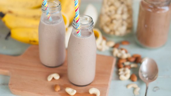 Breakfast in a glass ... Banana, cashew and cacao smoothie.