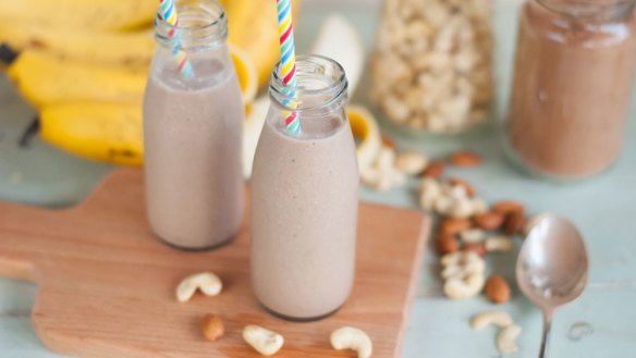 Breakfast in a glass ... Banana, cashew and cacao smoothie.