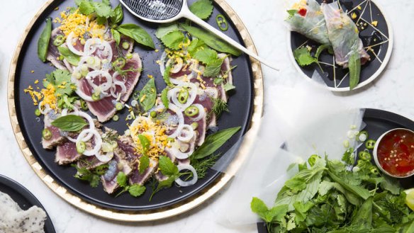 Seared tuna rice paper rolls or salad - you choose!