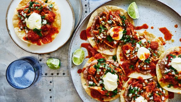 Mexican Chicken tinga tostadas.