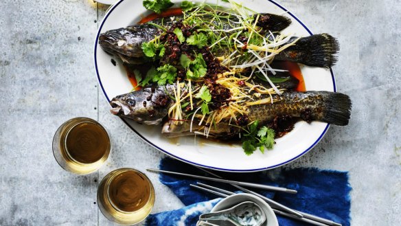 Steamed Murray Cod with red chilli oil.