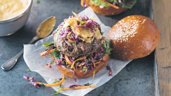 Lamb burgers with Middle Eastern coleslaw 