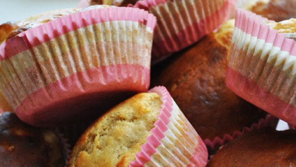 Apple rhubarb and custard muffins.