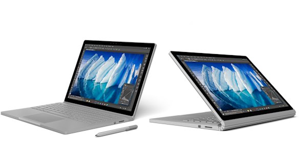 The Surface Book's tablet-like screen can attach to the base either way.