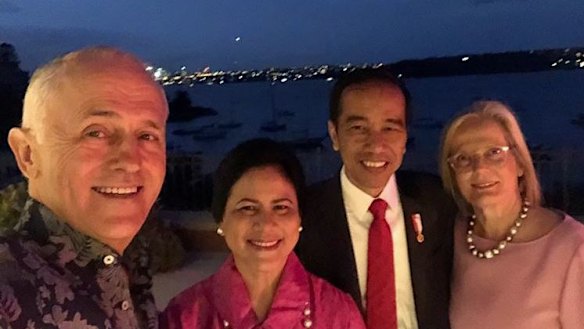 Prime Minister Malcolm Turnbull posted a photo of himself with his wife Lucy and  the President of Indonesia Joko Widodo and his wife Iriana.