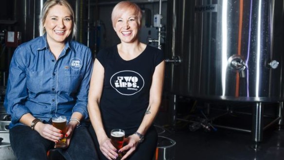 Danielle Allen, left and Jayne Lewis from Two Birds Brewing.
