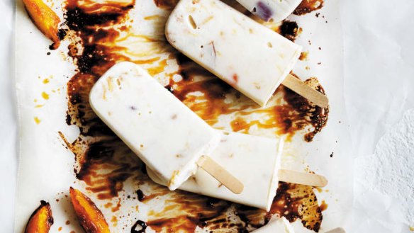 Cold comfort: Roasted peaches and cream popsicles.