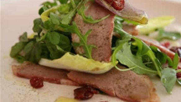 Dried cranberry and smoked duck breast salad