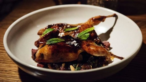 Stuffed quail with dates, pine nuts and sausage.