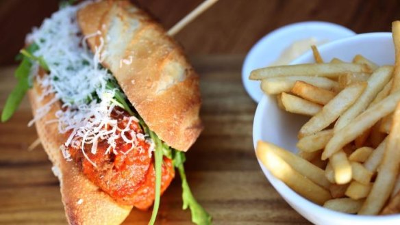 Meatball panino and fries.