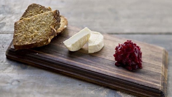 Simple; goat's curd cheese with soda bread and pickled beetroot.