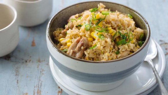 Leftover rice? Make fried rice with chicken and corn.