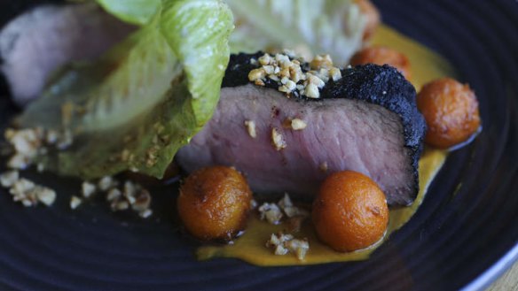 Ashed veal loin, pumpkin, baby cos and hazelnut beurre noisette.
