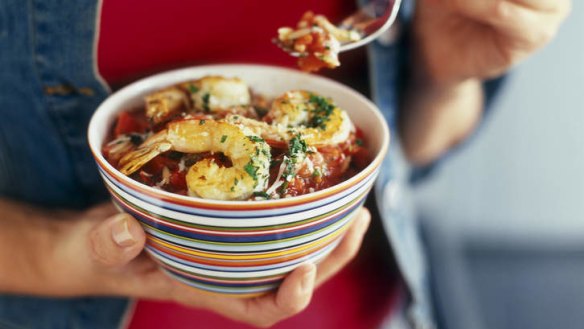 Seafood risoni with tomato.