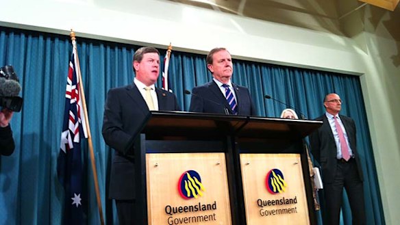 Queensland Treasurer Tim Nicholls and former federal treasurer Peter Costello reveal the Commission of Audit's interim report into Queensland's finances.