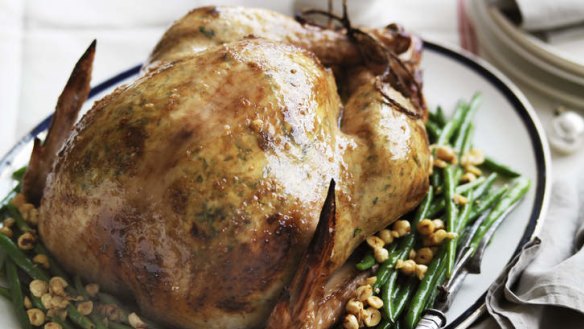 Family feast ... Roast turkey with a side of green beans and hazelnuts.