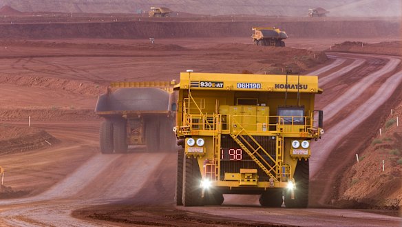 Autonomous Haulage Trucks at the West Angelas minesite. 
