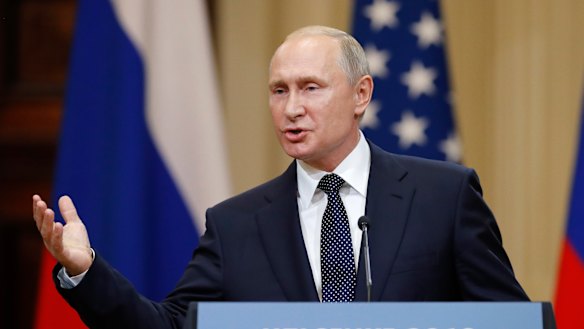 Russian President Vladimir Putin speaks during a press conference after the meeting of US President Donald Trump and Russian President Vladimir Putin. 