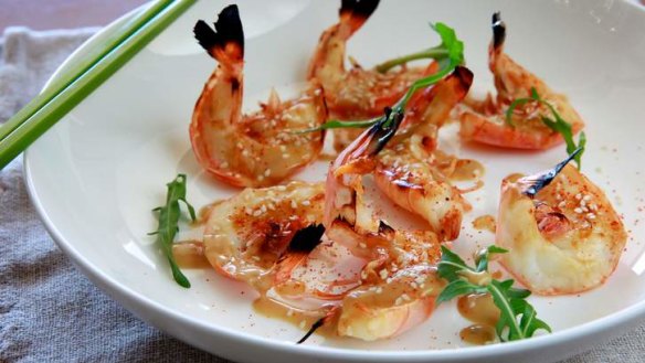 Grilled prawns with yuzu dressing.