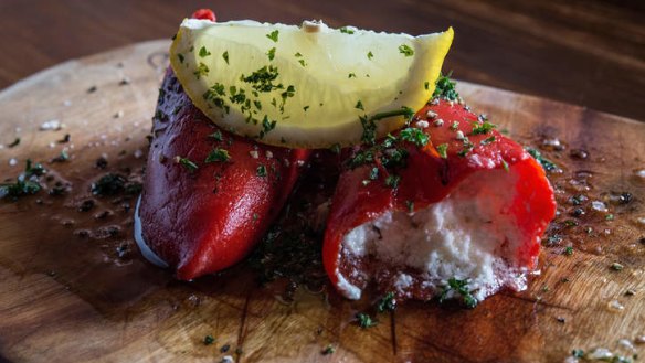 Piquillo peppers stuffed with goat's fetta and lemon oil dressing.