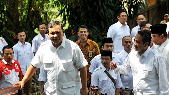 Prabowo Subianto meets with the West Java chapter of his party, Gerindra, at his home in Hambalang.