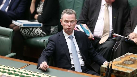 Leader of the House Christopher Pyne at the end of QT. Photo: Alex Ellinghausen