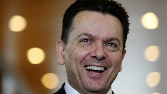 Senator Nick Xenophon addresses the media during a doorstop interview at Parliament House in Canberra on Thursday 14 September 2017. Fedpol Photo: Alex Ellinghausen