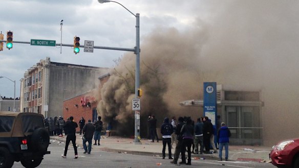 Smoke billows from a chemist located in Baltimore.