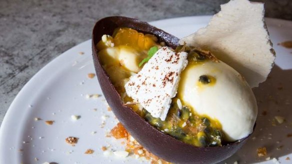 Kinder Surprise: White chocolate mousse and passionfruit in a chocolate shell.