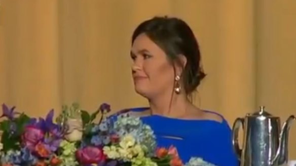 Sarah Sanders Huckabee was stony-faced as she was mocked by comedian Michelle Wolf at the White House Correspondents\' dinner.