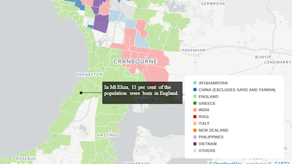 The English expat hotspot of Melbourne is Mt Eliza, on the Mornington Peninsula, where one in 10 residents was born in England. 