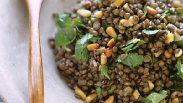 Lentil salad with coriander and preserved lemon