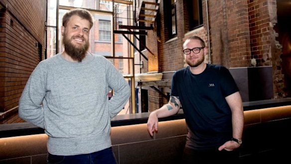 Chefs Clayton Wells (left) and Sam Miller at the (former) Clare Hotel in  Chippendale. Both their restaurants are still to be built.