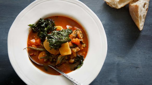 Soup for all seasons: Roasted root vegetable minestrone with pancetta.
